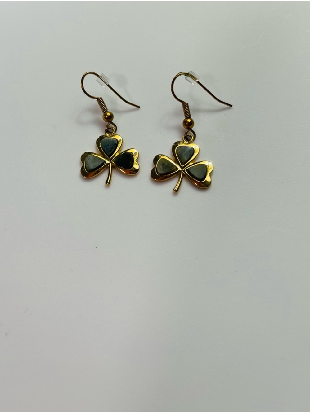 Gold Shamrock Drop Earrings with Dark Green Inlay